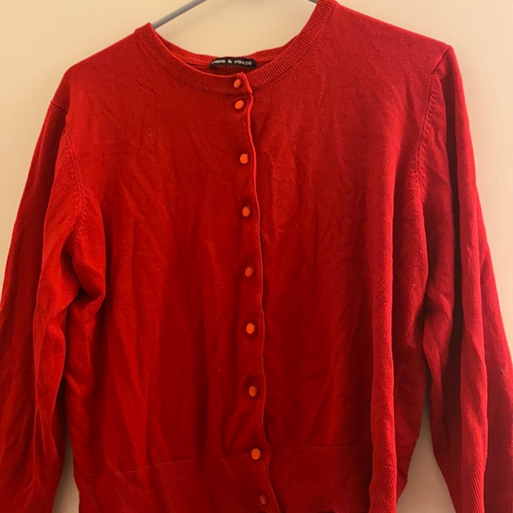Red cable & gauge cardigan